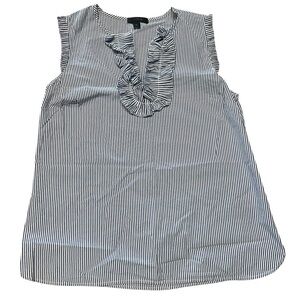 J. Crew White Striped Ruffle Blouse